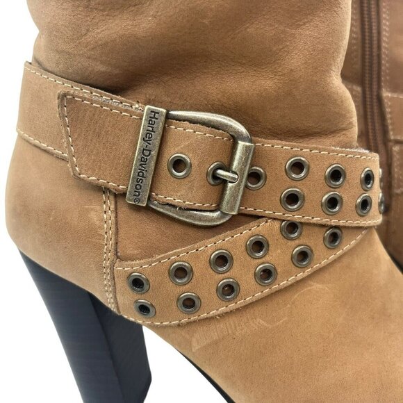 Harley Davidson Women Sz 6.5 Maribel Suede Leather Tall Slouch Heeled Zip Boots - Picture 8 of 16
